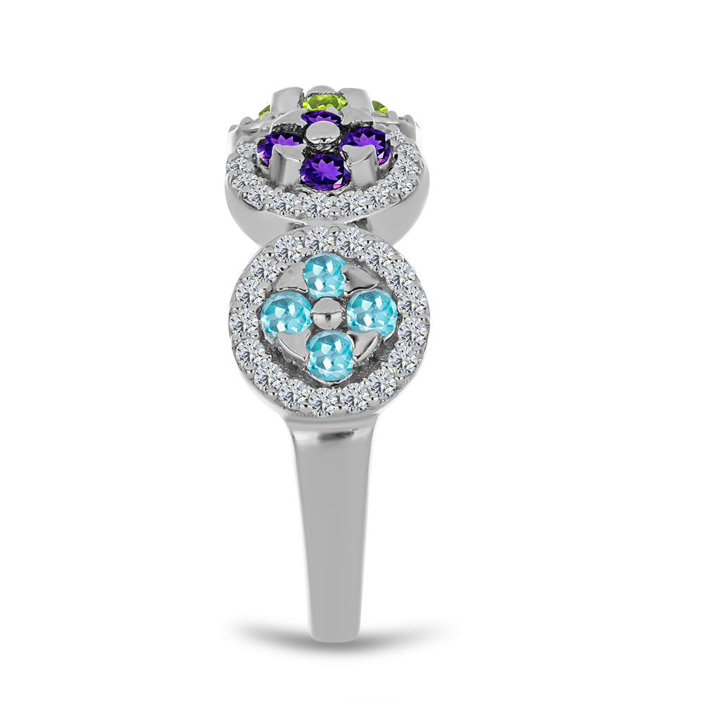 Silberring mit marokkanischem Amethyst und Peridot aus Changbai 4 