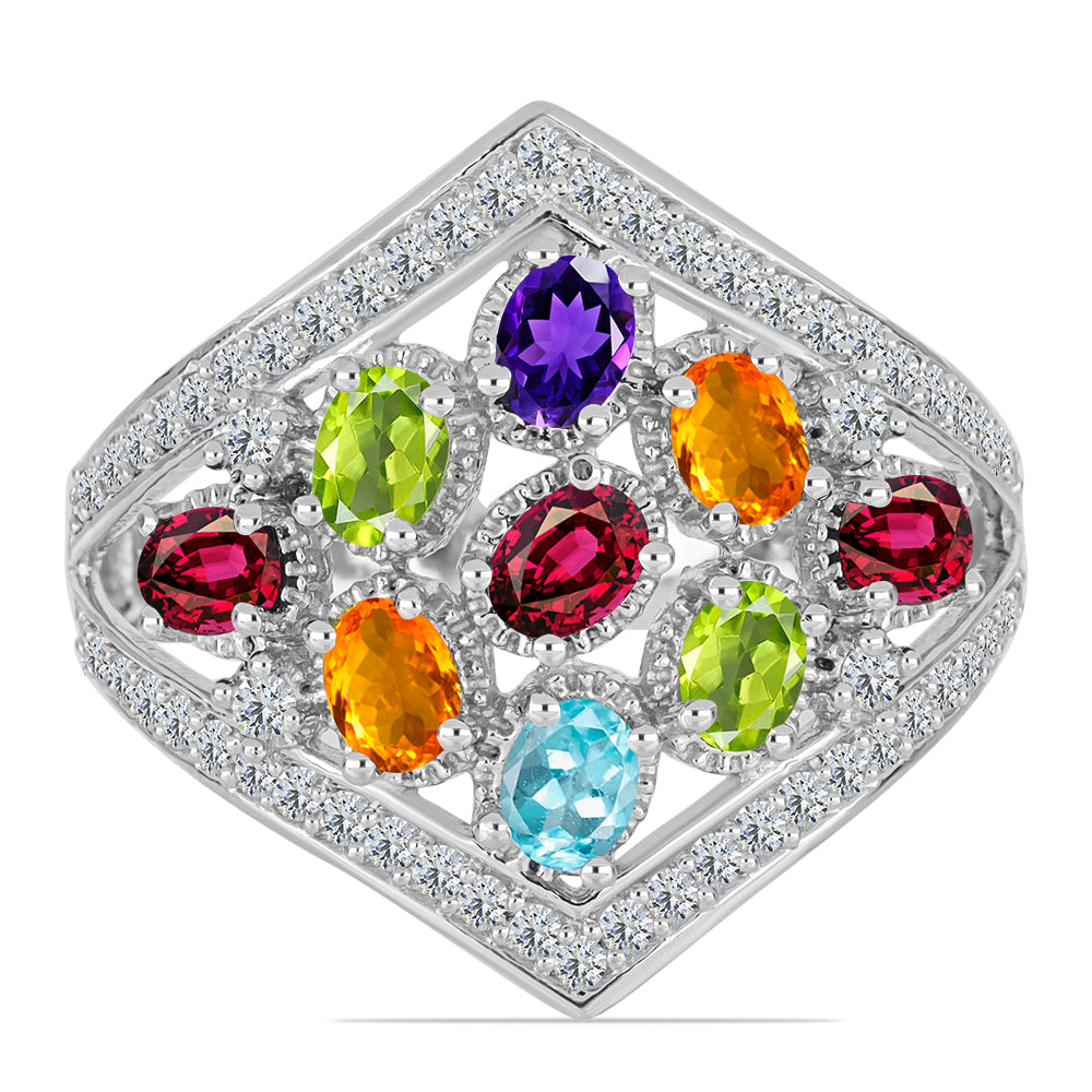 Silberring mit marokkanischem Amethyst und Peridot aus Changbai