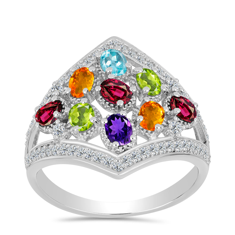 Silberring mit marokkanischem Amethyst und Peridot aus Changbai 3 