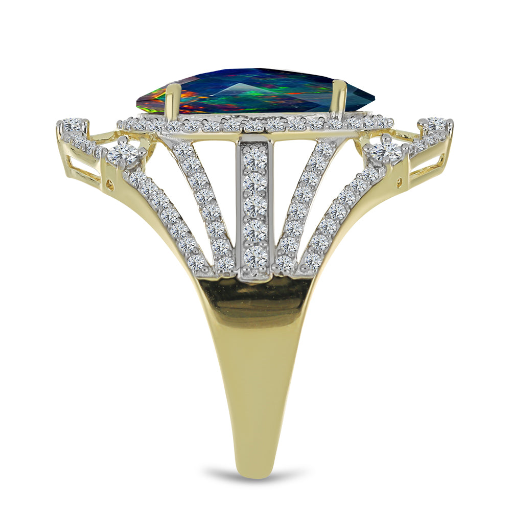 Goldplattierter Silberring mit mitternachtsschwarzem äthiopischen Opal aus Lega Dembi und weißem Topas 4 