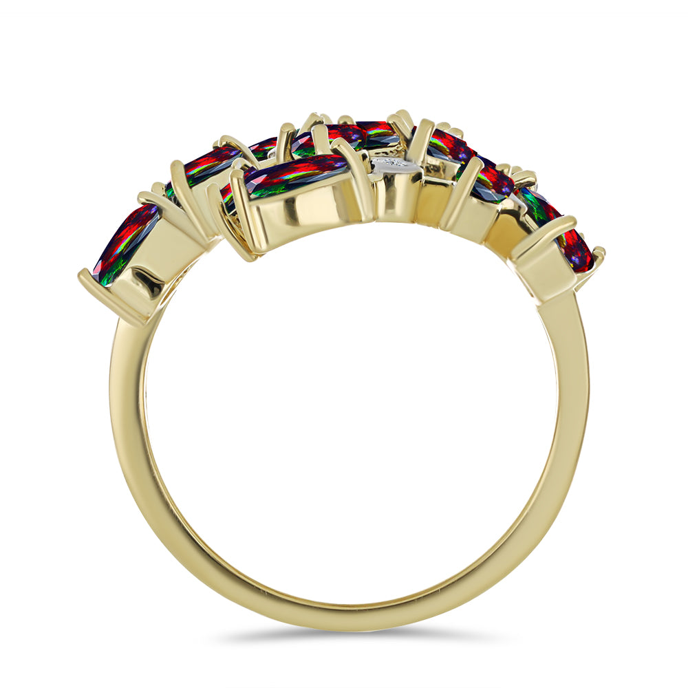 Goldplattierter Silberring mit mitternachtsschwarzem äthiopischen Opal aus Lega Dembi und weißem Topas 2 