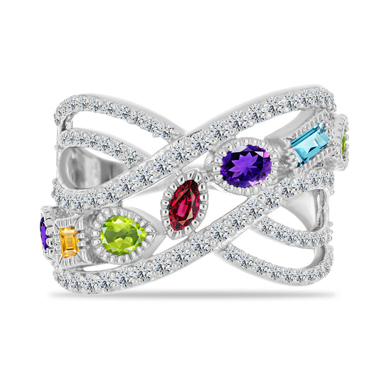 Silberring mit marokkanischem Amethyst und Peridot aus Changbai