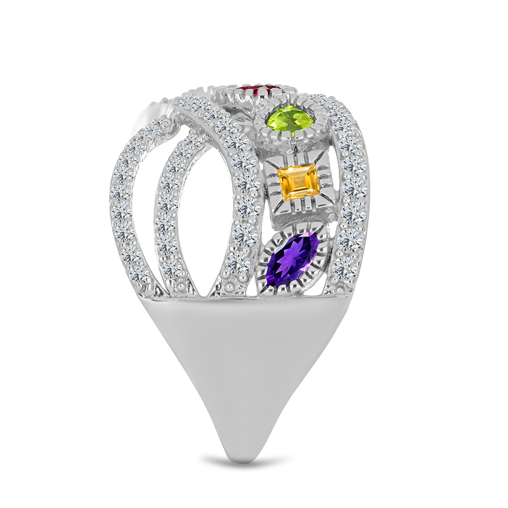 Silberring mit marokkanischem Amethyst und Peridot aus Changbai 4 