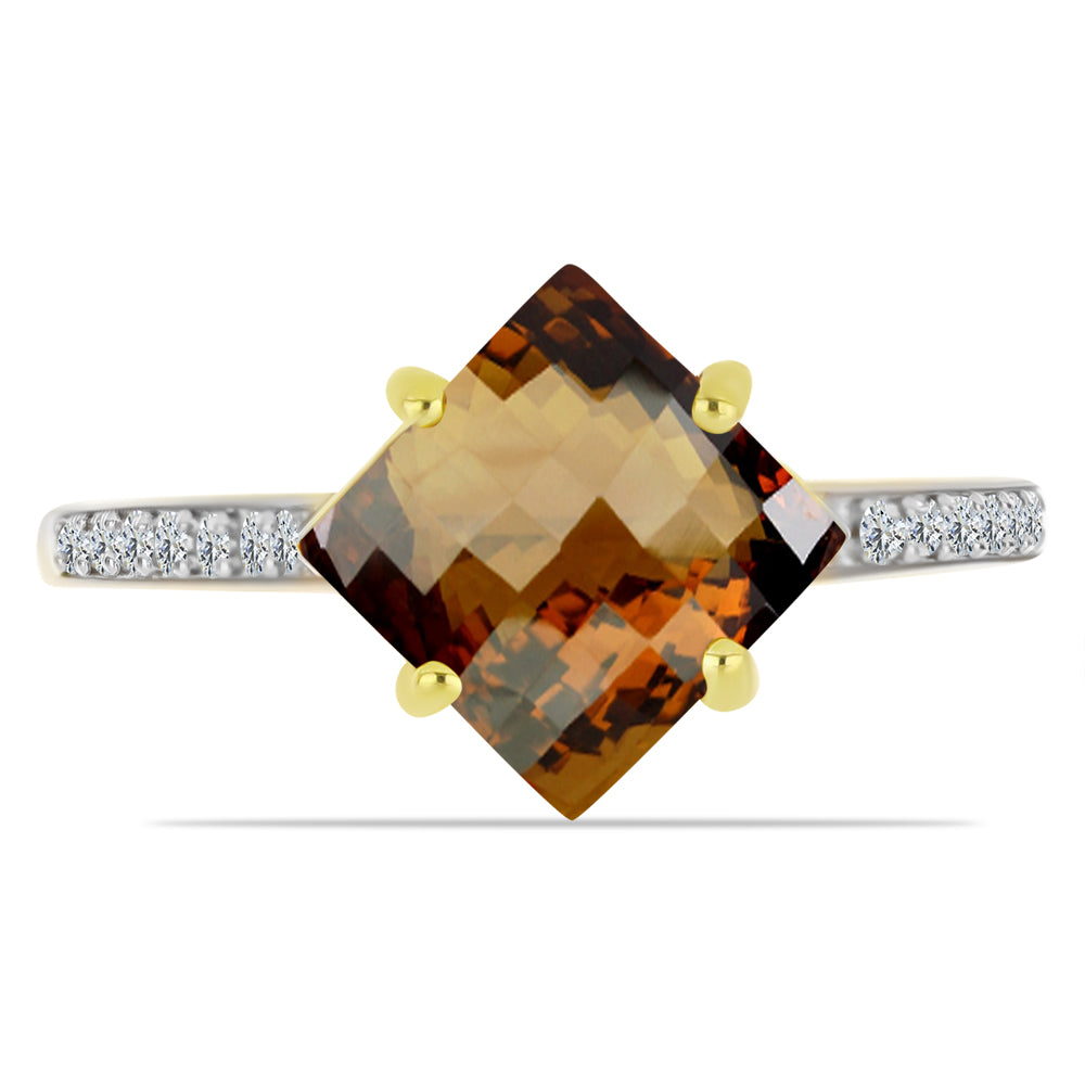 Goldplattierter Silberring mit Cognac-Quarz und weißem Topas