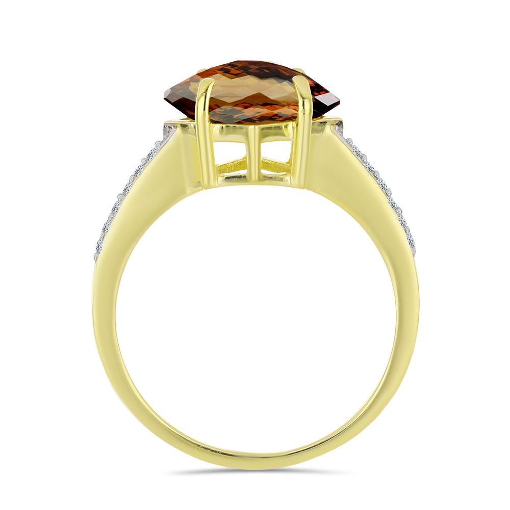 Goldplattierter Silberring mit Cognac-Quarz und weißem Topas 2 