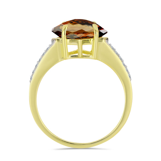 Goldplattierter Silberring mit Cognac-Quarz und weißem Topas