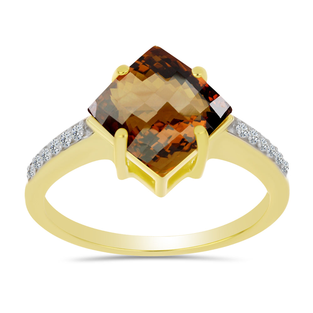 Goldplattierter Silberring mit Cognac-Quarz und weißem Topas 3 