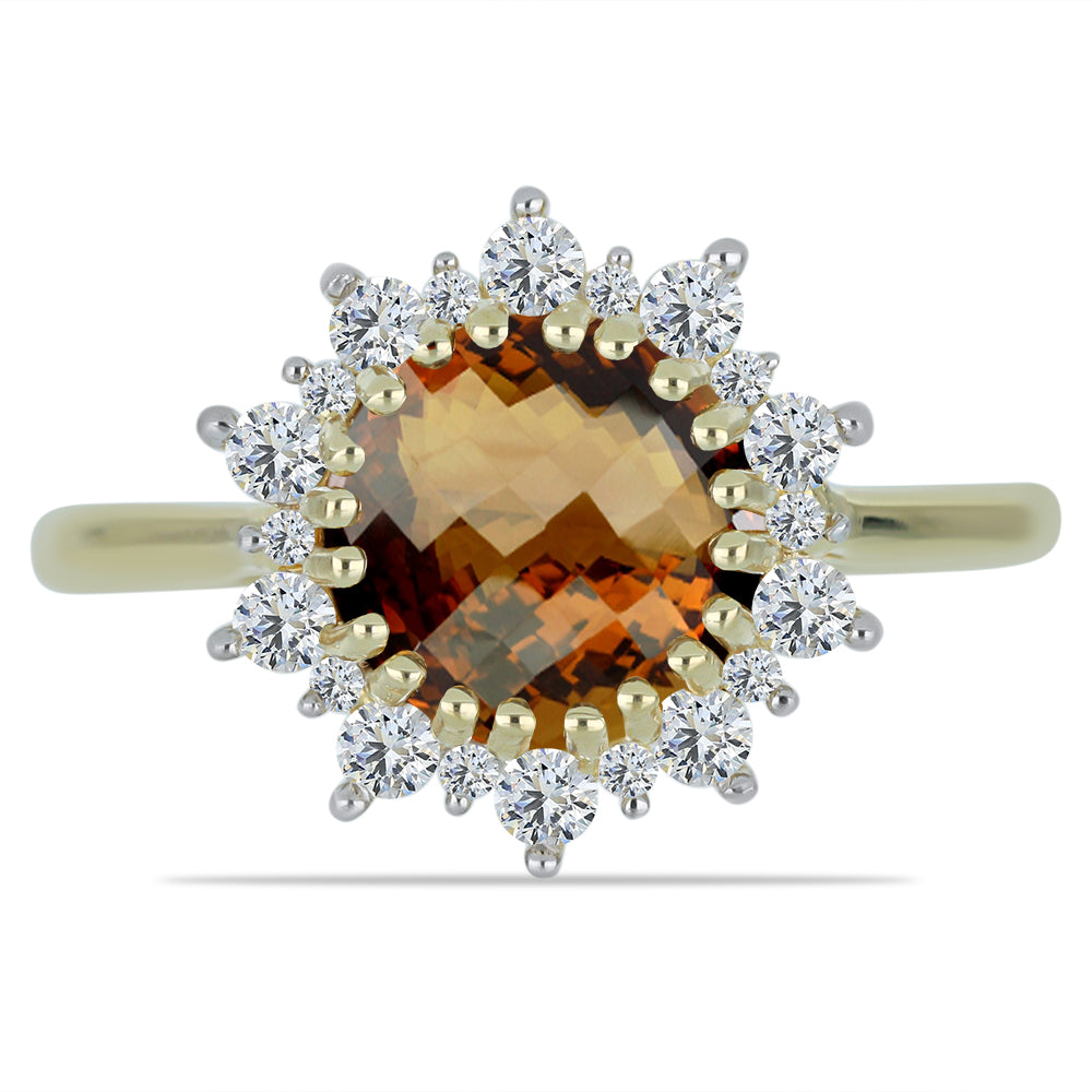 Goldplattierter Silberring mit Cognac-Quarz und weißem Topas
