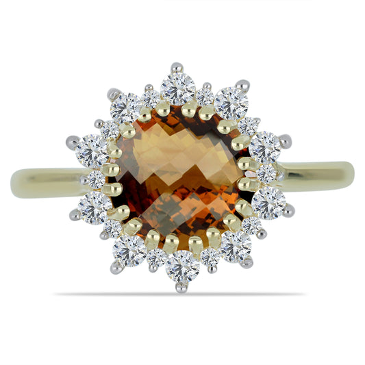Goldplattierter Silberring mit Cognac-Quarz und weißem Topas