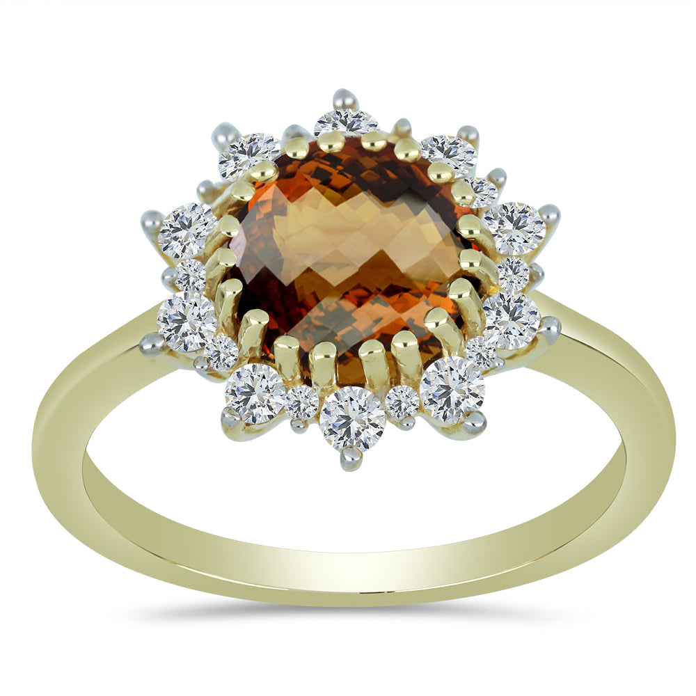 Goldplattierter Silberring mit Cognac-Quarz und weißem Topas