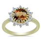Goldplattierter Silberring mit Cognac-Quarz und weißem Topas