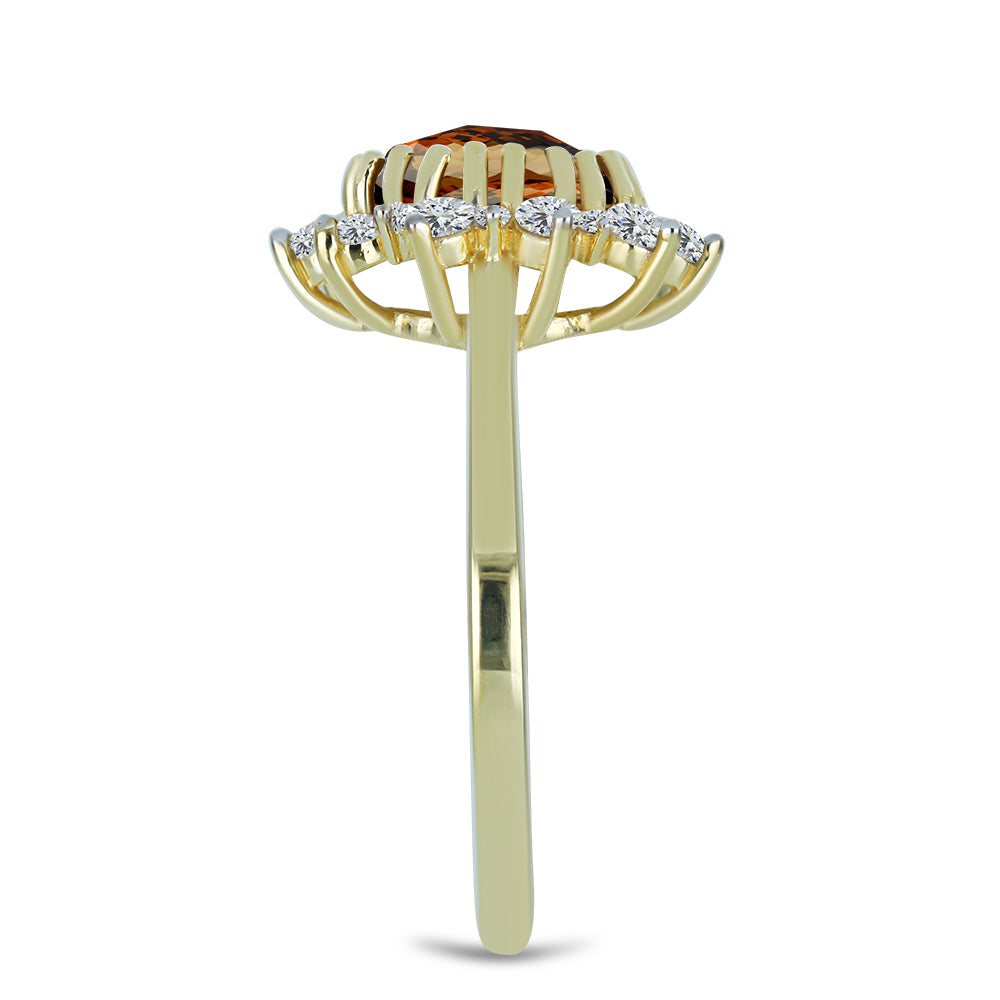 Goldplattierter Silberring mit Cognac-Quarz und weißem Topas