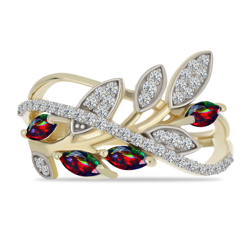 Goldplattierter Silberring mit mitternachtsschwarzem äthiopischen Opal aus Lega Dembi und weißem Topas 1 