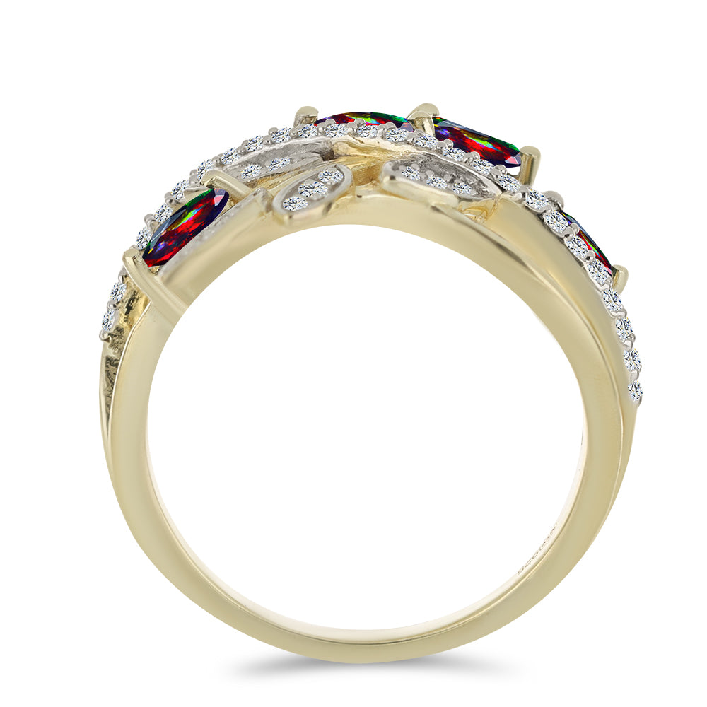 Goldplattierter Silberring mit mitternachtsschwarzem äthiopischen Opal aus Lega Dembi und weißem Topas