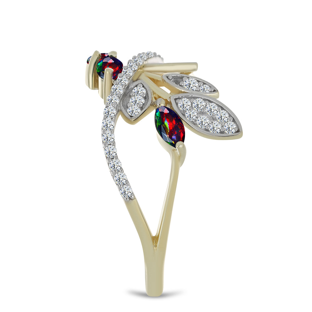 Goldplattierter Silberring mit mitternachtsschwarzem äthiopischen Opal aus Lega Dembi und weißem Topas