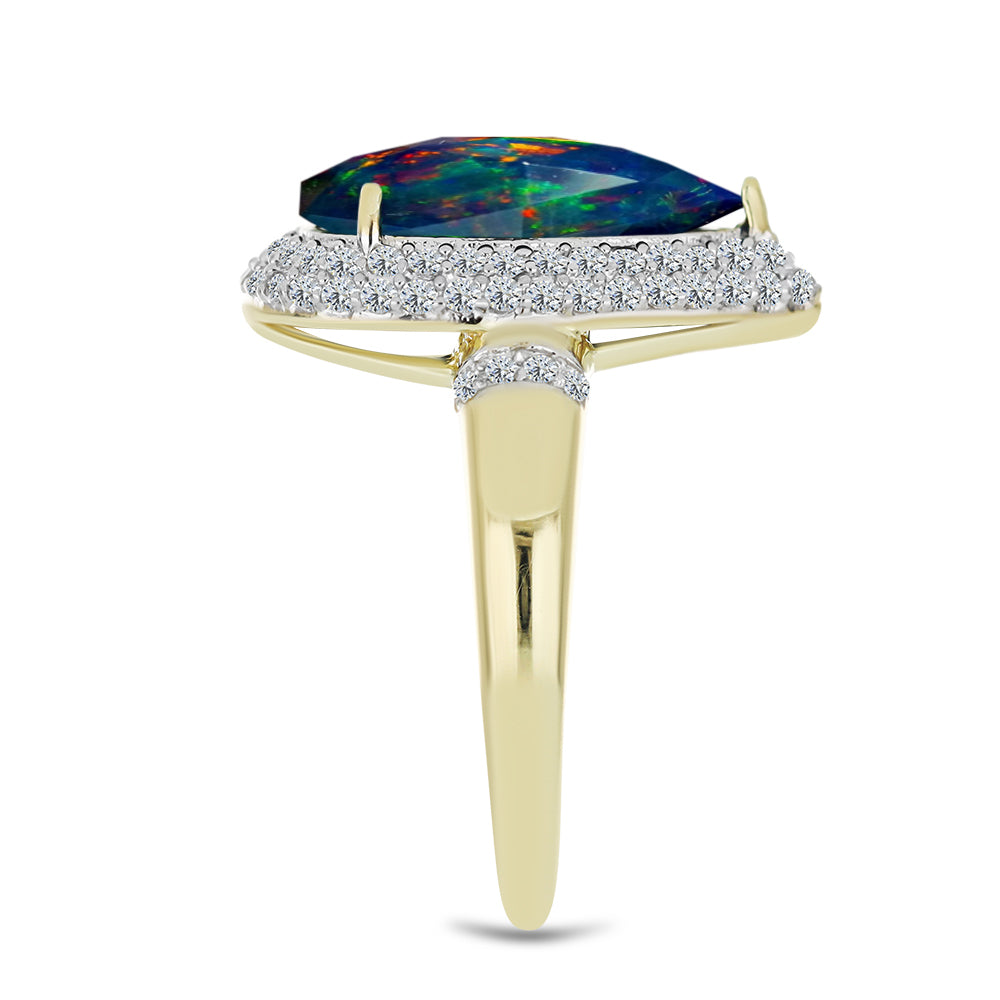 Goldplattierter Silberring mit mitternachtsschwarzem äthiopischen Opal aus Lega Dembi und weißem Topas 4 