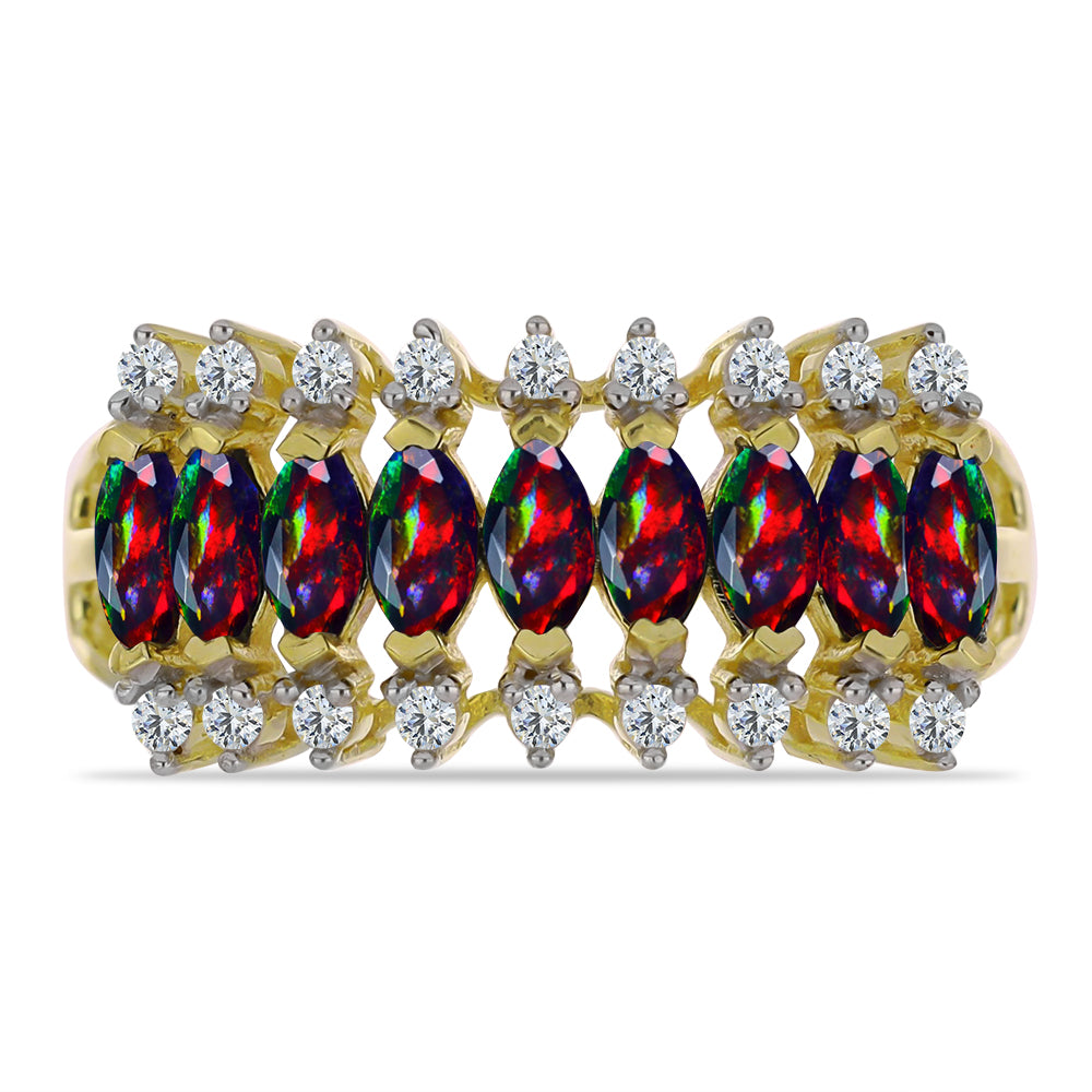 Goldplattierter Silberring mit mitternachtsschwarzem äthiopischen Opal aus Lega Dembi und weißem Topas