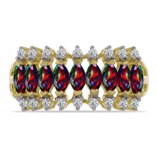 Goldplattierter Silberring mit mitternachtsschwarzem äthiopischen Opal aus Lega Dembi und weißem Topas