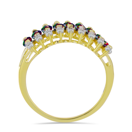 Goldplattierter Silberring mit mitternachtsschwarzem äthiopischen Opal aus Lega Dembi und weißem Topas