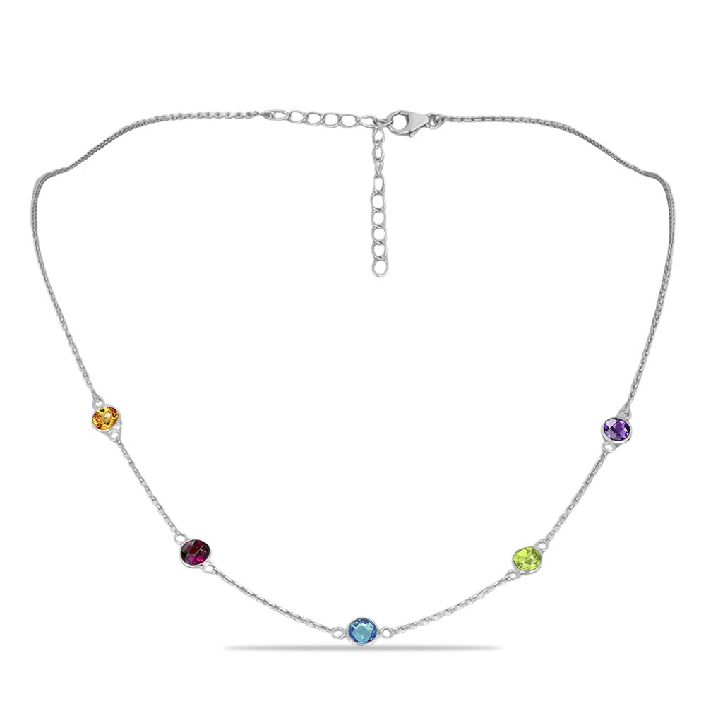 Silberhalskette mit marokkanischem Amethyst und Peridot aus Changbai