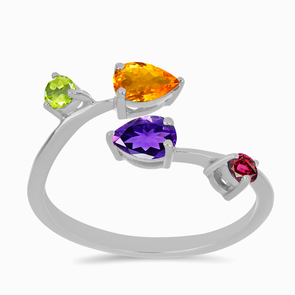 Silberring mit marokkanischem Amethyst und goldfarbenem Rio Zitrin