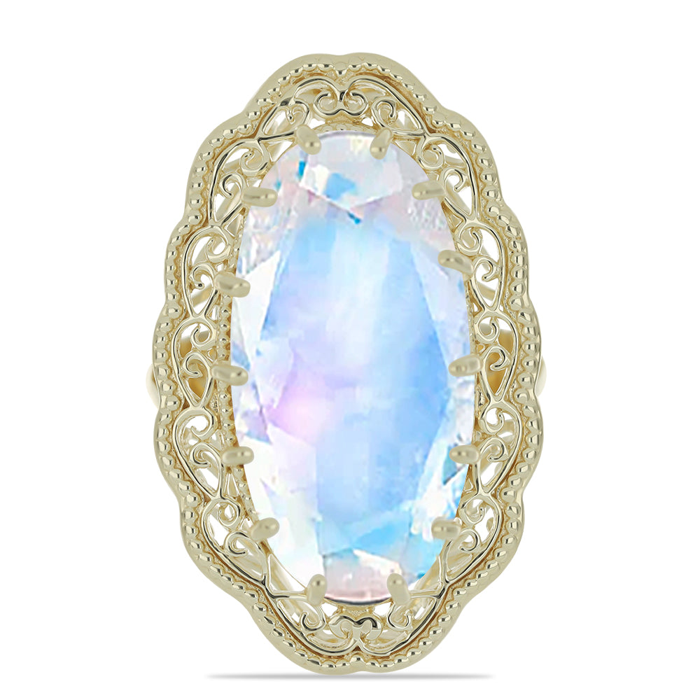 Goldplattierter Silberring mit Regenbogenmondstein