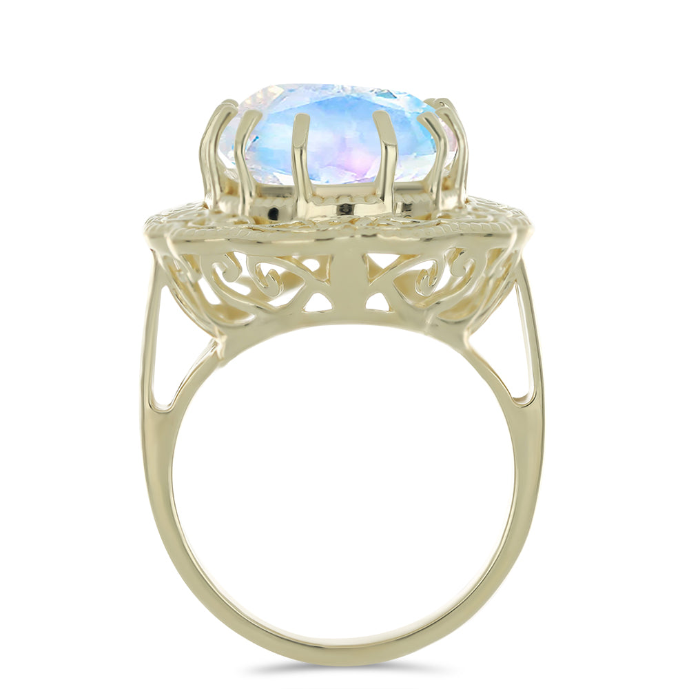 Goldplattierter Silberring mit Regenbogenmondstein 2 