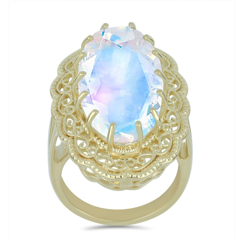 Goldplattierter Silberring mit Regenbogenmondstein