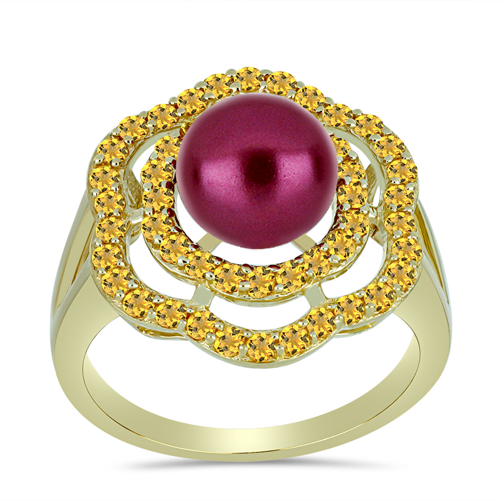 Goldplattierter Silberring mit lilafarbener Süßwasserperle und Zitrin aus dem Ural 3 