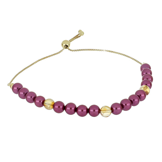 Goldplattiertes Silberarmband mit lilafarbener Süßwasserperle und Zitrin aus dem Ural
