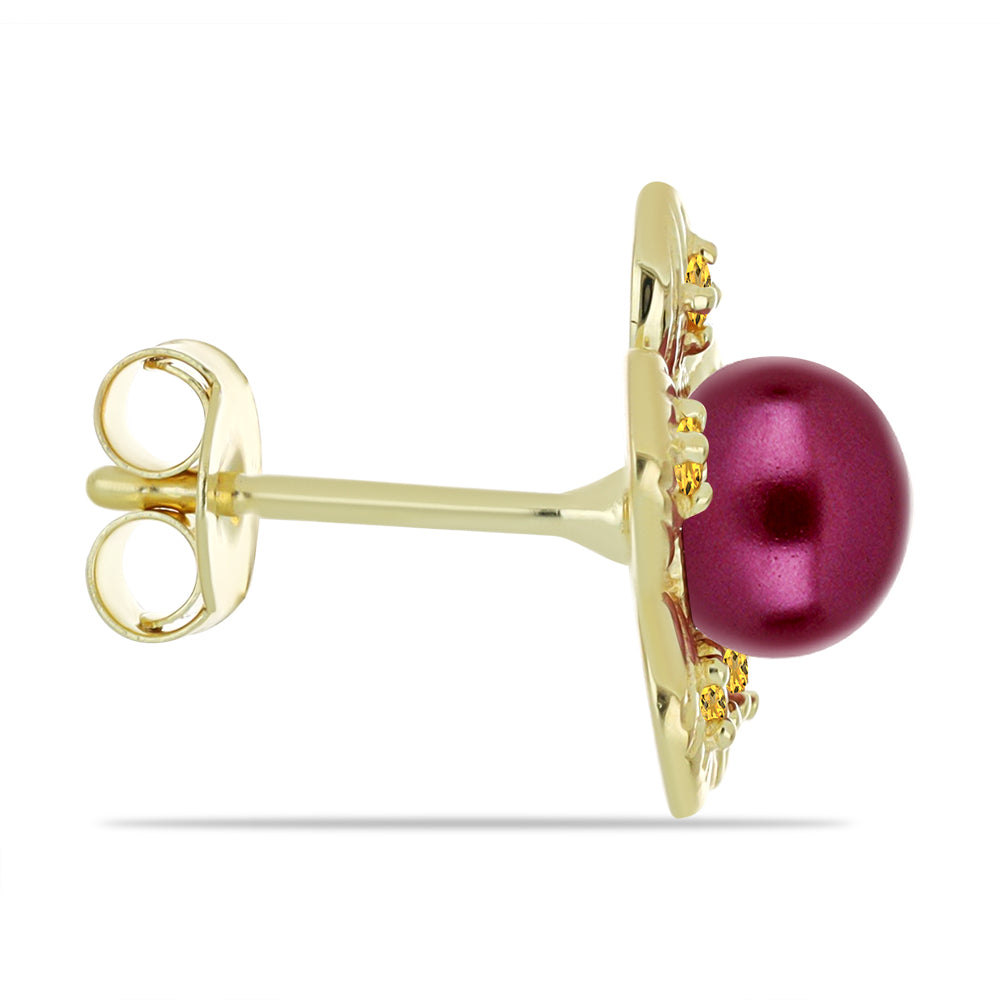 Goldplattierte Silberohrringe mit lilafarbener Süßwasserperle und Zitrin aus dem Ural 2 