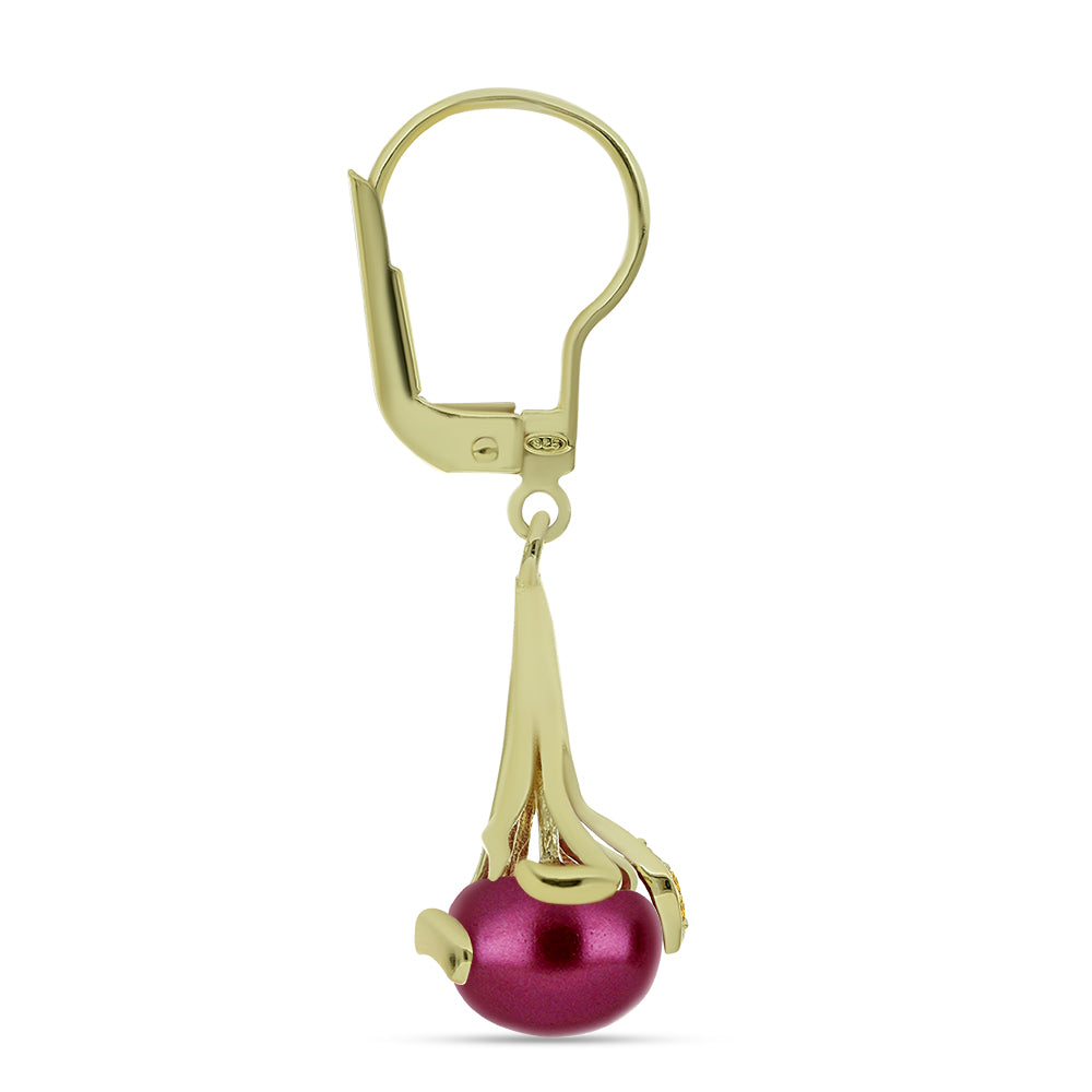 Goldplattierte Silberohrringe mit lilafarbener Süßwasserperle und Zitrin aus dem Ural