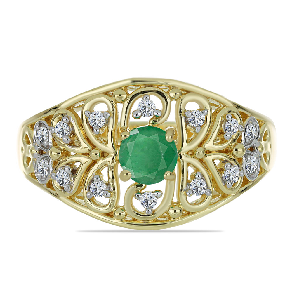 Goldplattierter Silberring mit brasilianischem Smaragd und weißem Topas