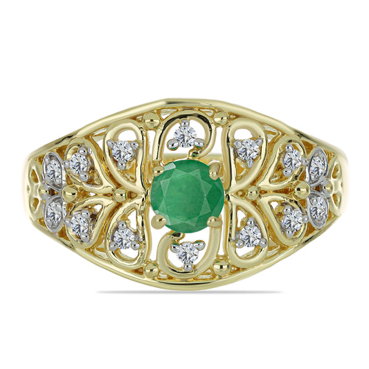 Goldplattierter Silberring mit brasilianischem Smaragd und weißem Topas