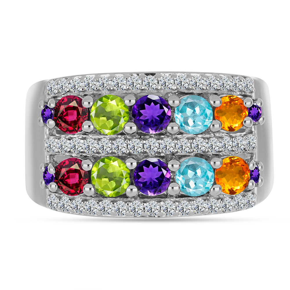 Silberring mit marokkanischem Amethyst und Peridot aus Changbai