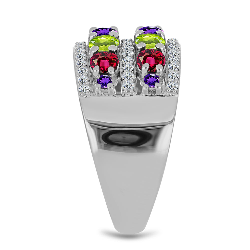 Silberring mit marokkanischem Amethyst und Peridot aus Changbai 4 