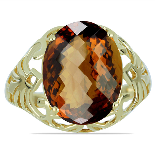 Goldplattierter Silberring mit Cognac-Quarz