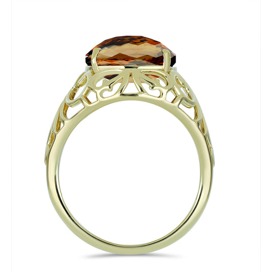 Goldplattierter Silberring mit Cognac-Quarz