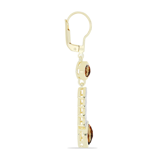 Goldplattierte Silberohrringe mit Cognac-Quarz und weißem Topas