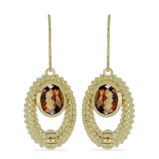 Goldplattierte Silberohrringe mit Cognac-Quarz