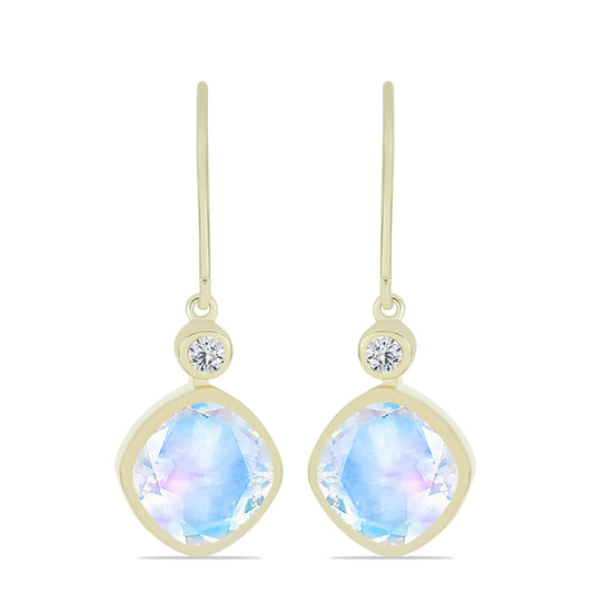 Goldplattierte Silberohrringe mit Regenbogenmondstein und weißem Topas