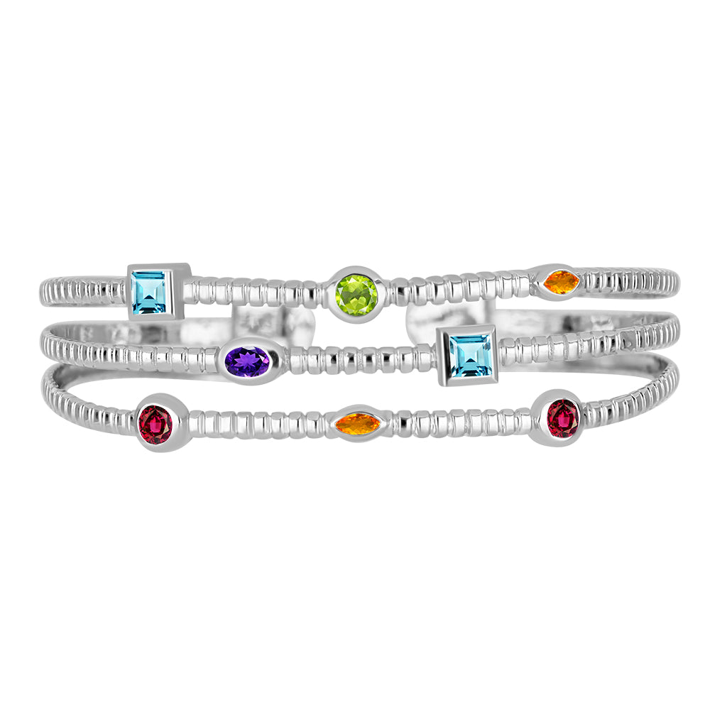 Silberarmreif mit marokkanischem Amethyst und goldfarbenem Rio Zitrin 2 