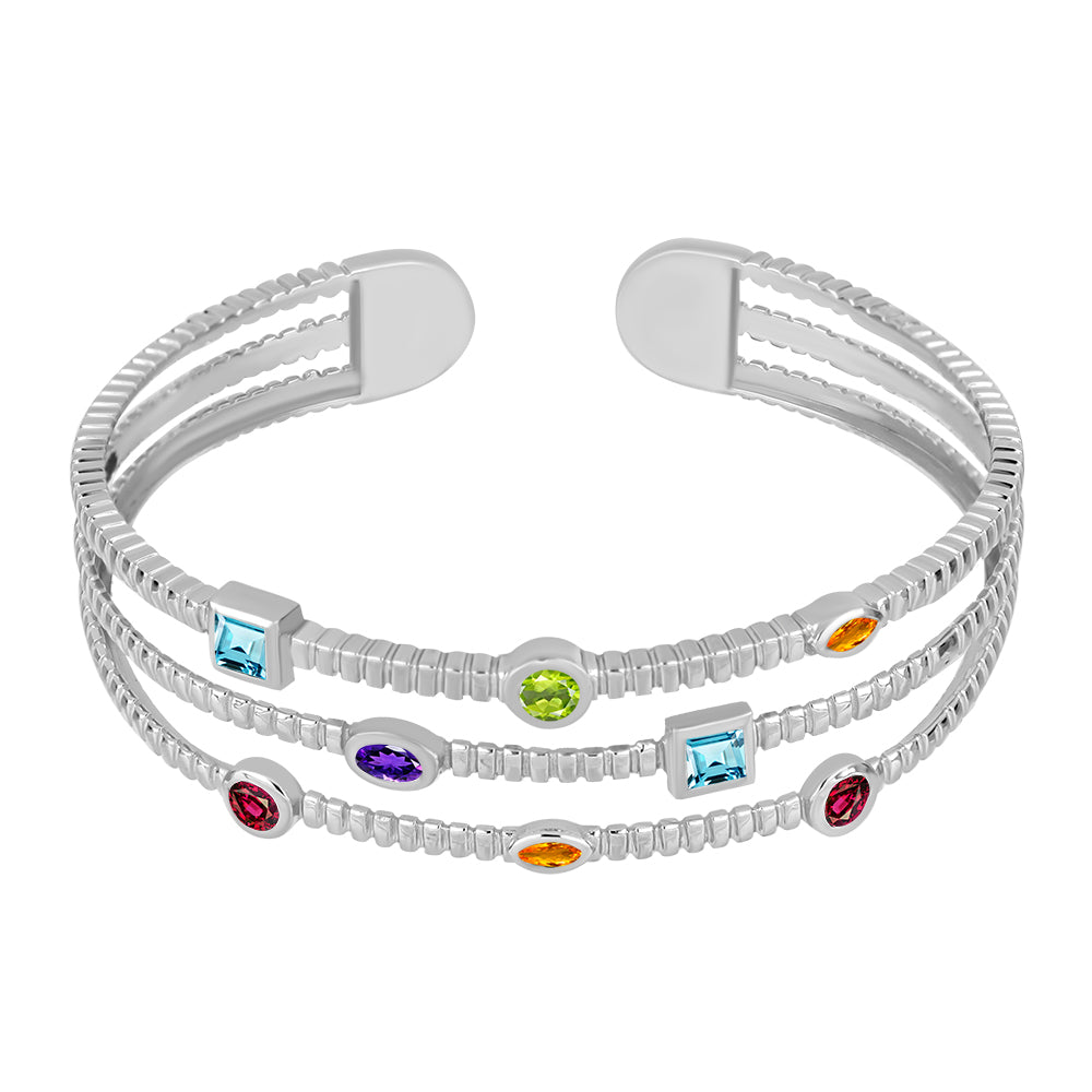 Silberarmreif mit marokkanischem Amethyst und goldfarbenem Rio Zitrin