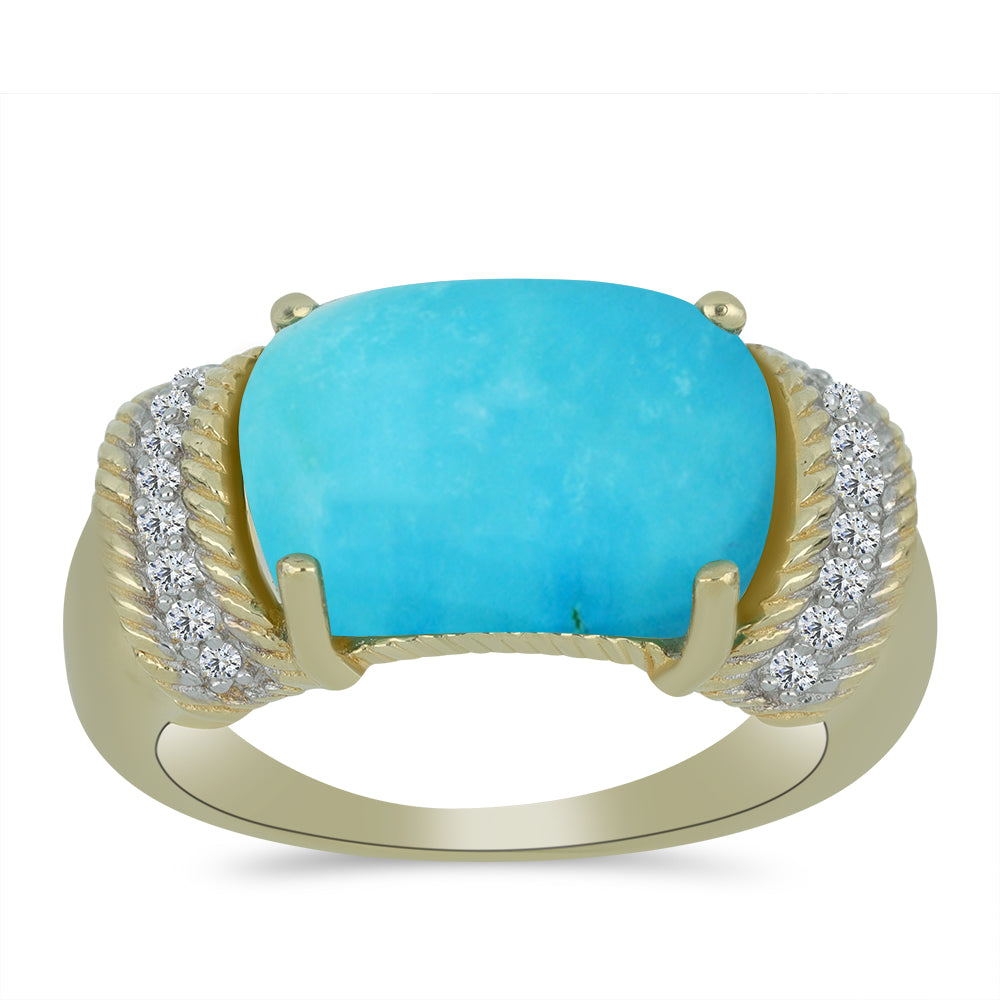 Goldplattierter Silberring mit Dornröschen Türkis und weißem Topas