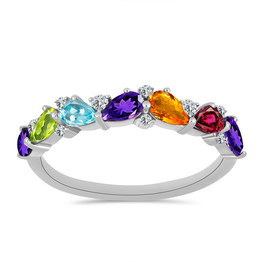 Silberring mit marokkanischem Amethyst und Peridot aus Changbai