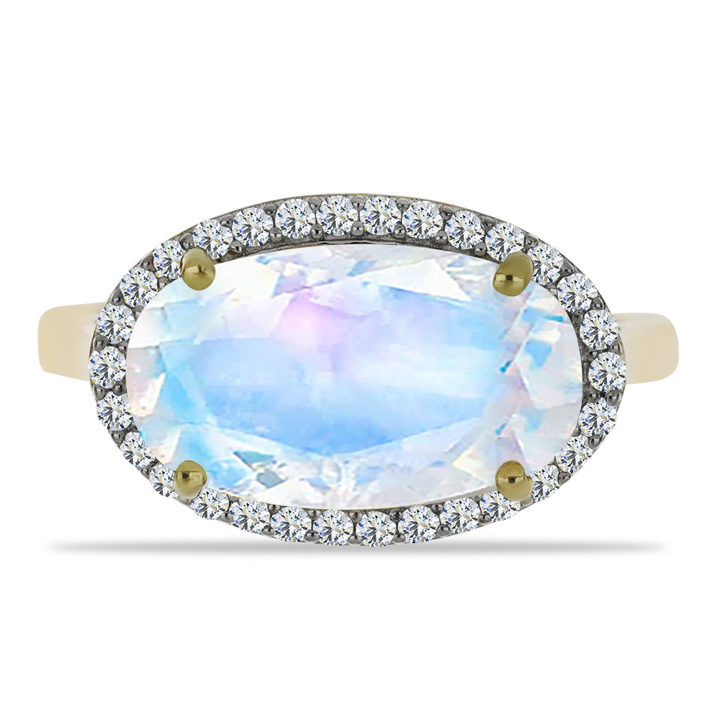 Goldplattierter Silberring mit Regenbogenmondstein und weißem Topas