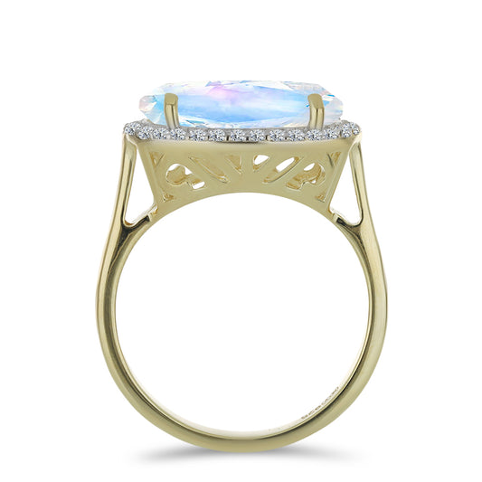 Goldplattierter Silberring mit Regenbogenmondstein und weißem Topas