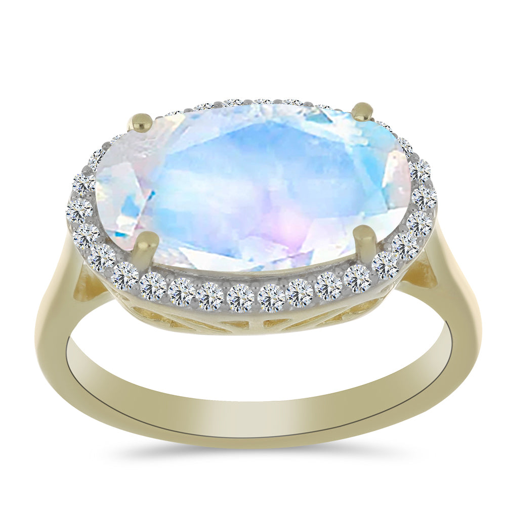 Goldplattierter Silberring mit Regenbogenmondstein und weißem Topas 3 