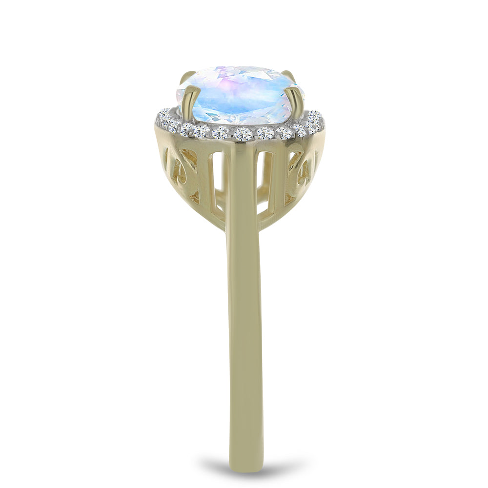 Goldplattierter Silberring mit Regenbogenmondstein und weißem Topas 4 