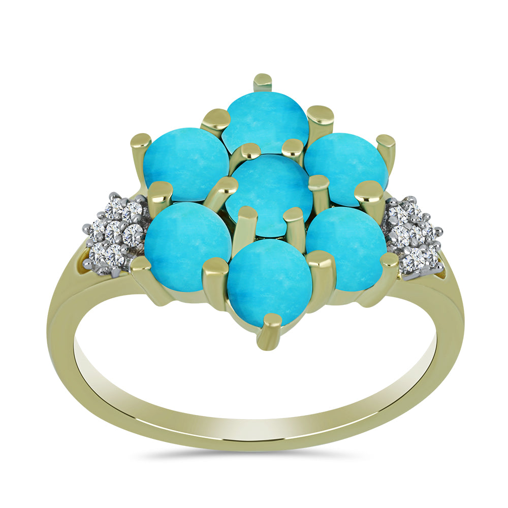 Goldplattierter Silberring mit Dornröschen Türkis und weißem Topas